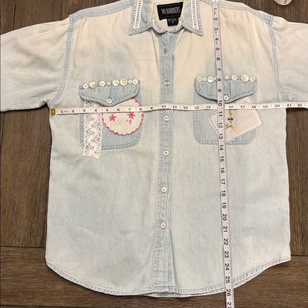 No Barriers Embroidered Patchwork Light Blue Deni… - image 8